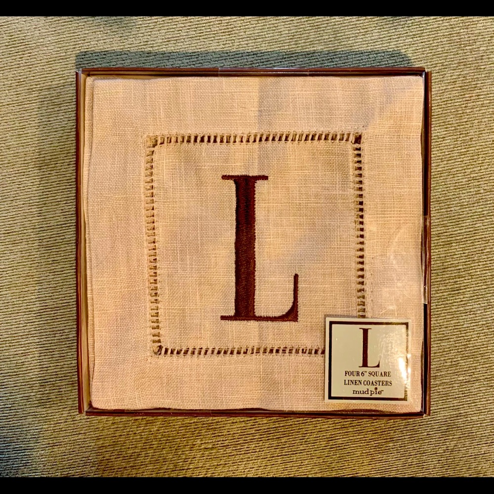 NWT Linen “L” Monogram Coasters